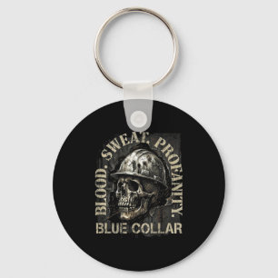 Blood Sweat Profanity Construction Worker Skull Bl Key Ring