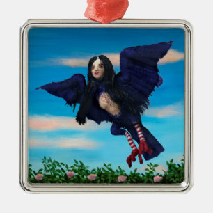 Blood Tea and Red String Bird Girl Pillow Metal Ornament