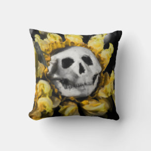 Blood Tea and Red String Skull Sunflower Pillow