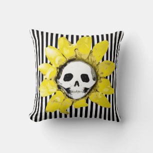 Blood Tea and Red String Skull Sunflower Pillow