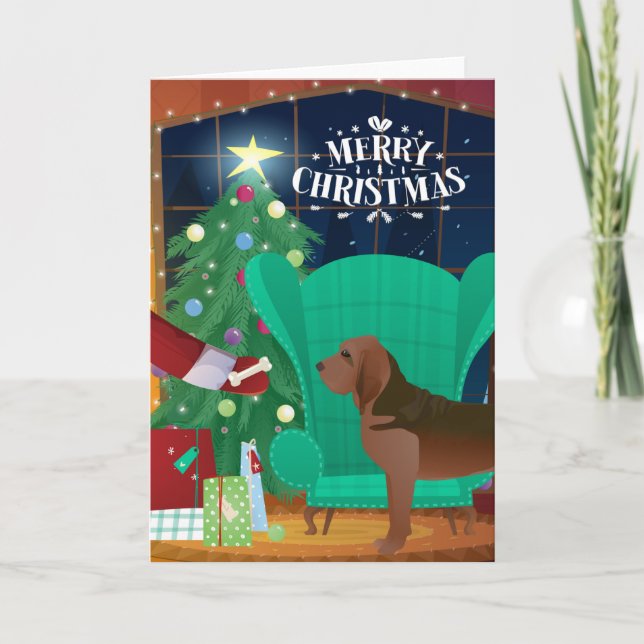 Bloodhound and Santa's Gift Holiday Card (Front)
