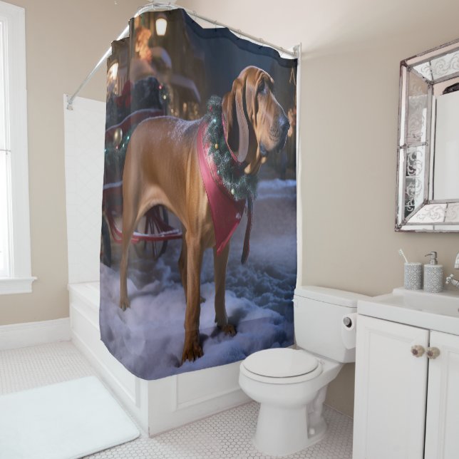 Bloodhound Christmas Festive Season Shower Curtain (In Situ)