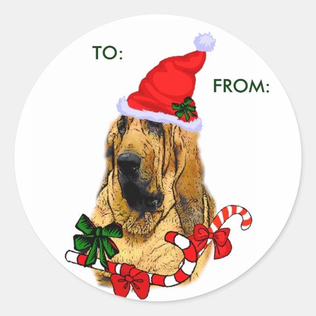 Bloodhound Christmas Gifts, TO:, FROM: Classic Round Sticker (Front)