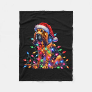 Bloodhound Christmas Lights Santa Hat Dog Lover  Fleece Blanket