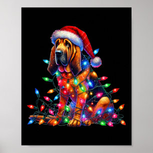 Bloodhound Christmas Lights Santa Hat Dog Lover Poster