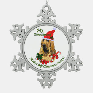 Bloodhound Christmas Merry Snowflake Pewter Christmas Ornament