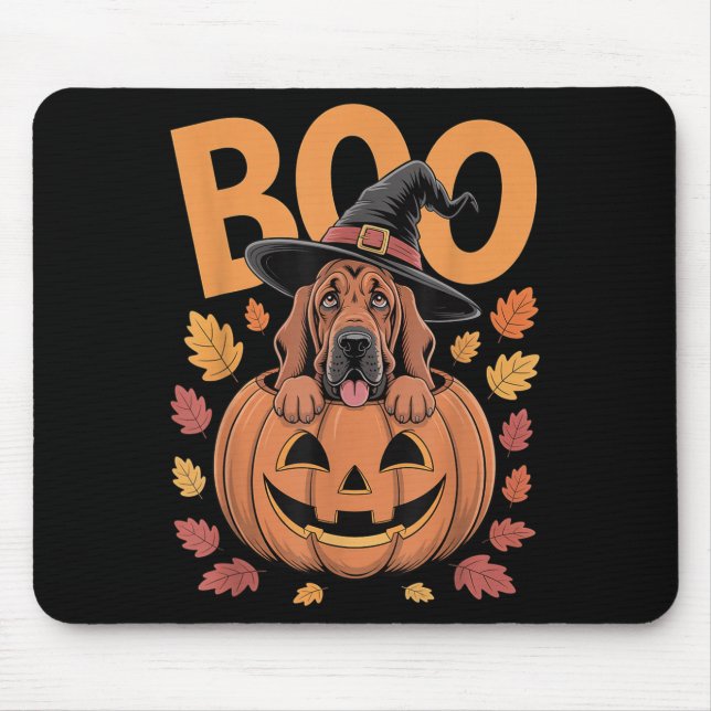 Bloodhound Costume On Pumpkin Halloween Bloodhound Mouse Pad (Front)