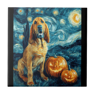 Bloodhound Cute Dog Halloween Jack O Lantern Pumpk Ceramic Tile