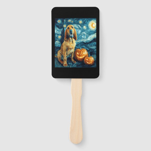 Bloodhound Cute Dog Halloween Jack O Lantern Pumpk Hand Fan (Front)