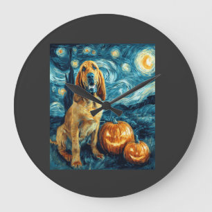 Bloodhound Cute Dog Halloween Jack O Lantern Pumpk Large Clock