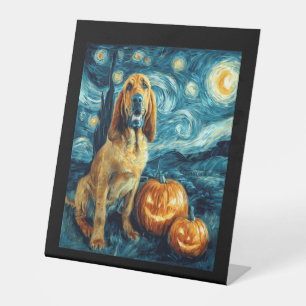 Bloodhound Cute Dog Halloween Jack O Lantern Pumpk Pedestal Sign