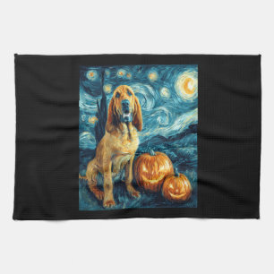 Bloodhound Cute Dog Halloween Jack O Lantern Pumpk Tea Towel