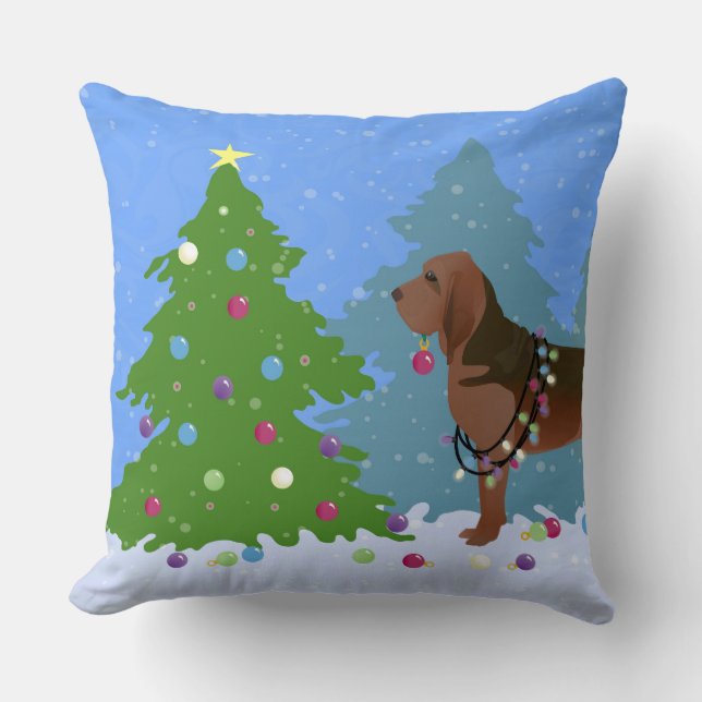 Bloodhound Dog Decorating Christmas Tree Cushion (Front)