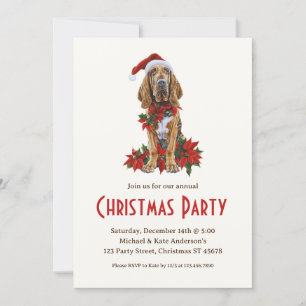 Bloodhound Dog in a Santa Hat Pet Christmas Party Invitation