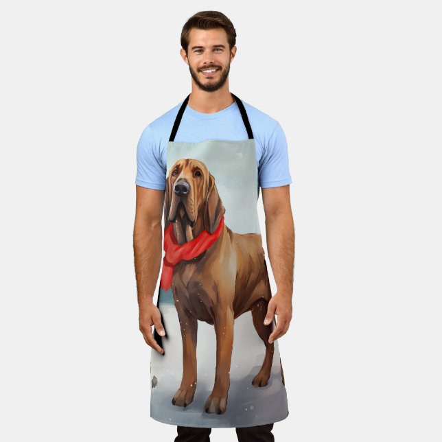 Bloodhound Dog in Snow Christmas Apron (Worn)
