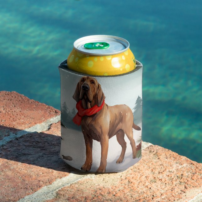 Bloodhound Dog in Snow Christmas Can Cooler (In Situ Pool)