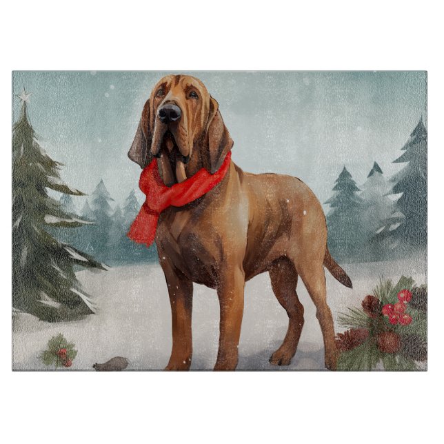 Bloodhound Dog in Snow Christmas Cutting Board (Front)