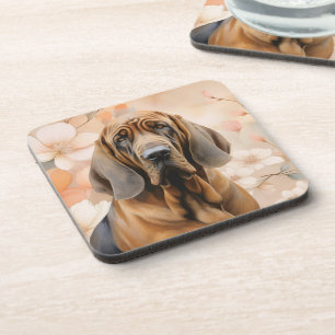 Bloodhound Dog Lover and Peach Blossoms Coaster