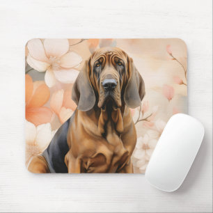 Bloodhound Dog Lover and Peach Blossoms Mouse Pad
