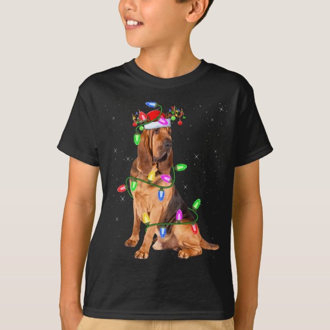 Bloodhound Dog Lover Xmas Lights Santa Bloodhound  T-Shirt (Front)
