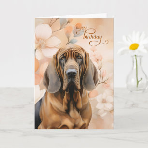 Bloodhound Dog Soft Peach Blossoms Birthday Card