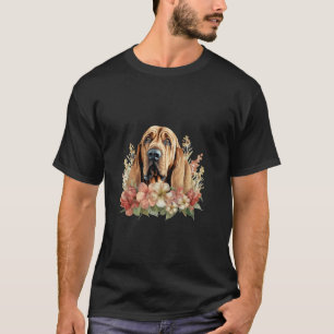 Bloodhound Dog With Flowers Vintage Pastel Floral  T-Shirt