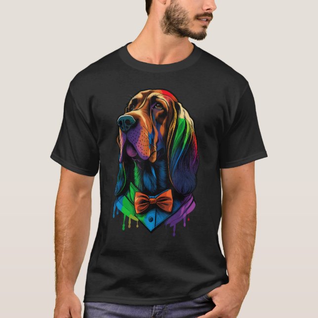 Bloodhound Gay Pride Dog LGBT Rainbow Flag Bloodho T-Shirt (Front)