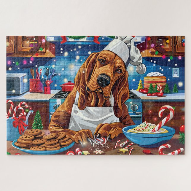 Bloodhound Holiday Baking: Festive Christmas Jigsaw Puzzle (Horizontal)