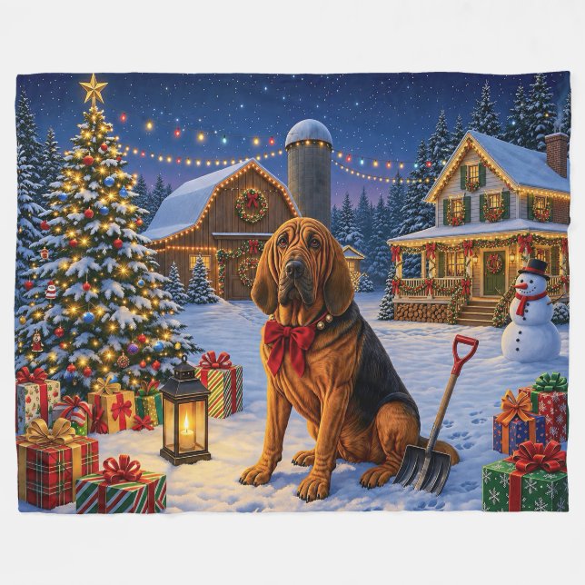 Bloodhound Holiday  Fleece Blanket (Front (Horizontal))