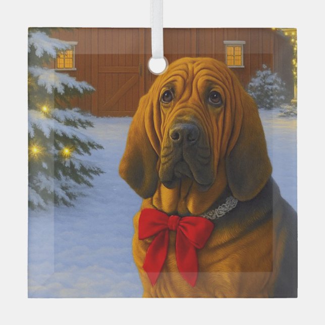 Bloodhound Holiday  Glass Tree Decoration (Front)