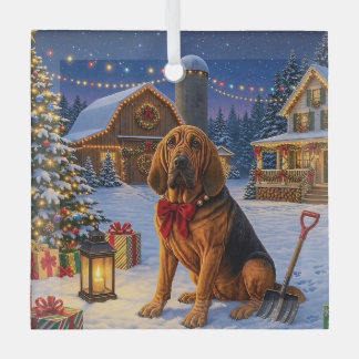 Bloodhound Holiday  Glass Tree Decoration