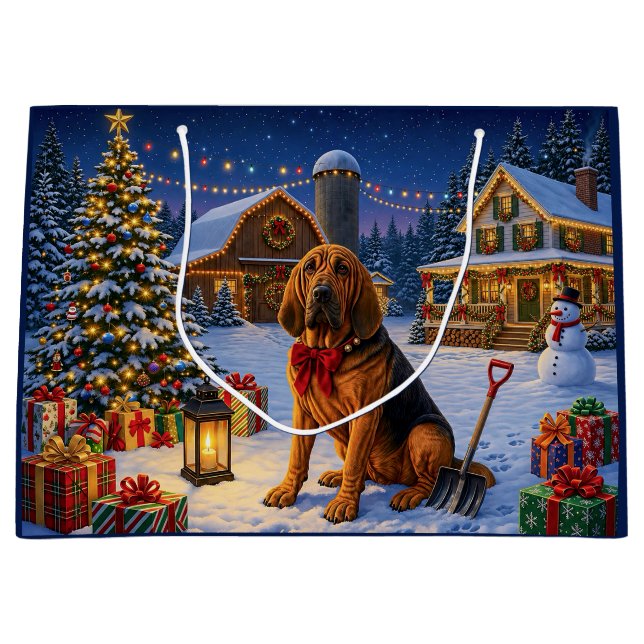 Bloodhound Holiday  Large Gift Bag (Front)
