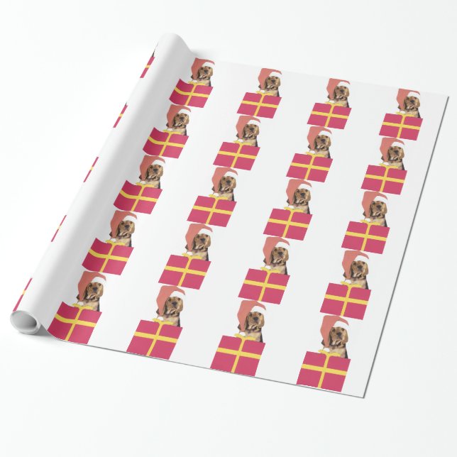 Bloodhound in Santa Hat Wrapping Paper (Unrolled)