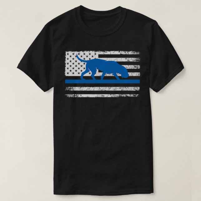 Bloodhound K9 Police Officer USA Flag Thin Blue Li T-Shirt (Design Front)