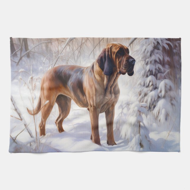 Bloodhound Let It Snow Christmas Tea Towel (Horizontal)