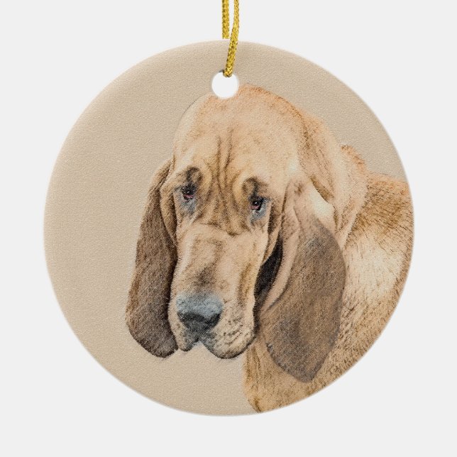 Bloodhound Painting - Cute Original Dog Art Ceramic Ornament (Front)