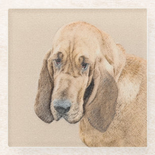 Bloodhound Painting - Cute Original Dog Art Glass Coaster