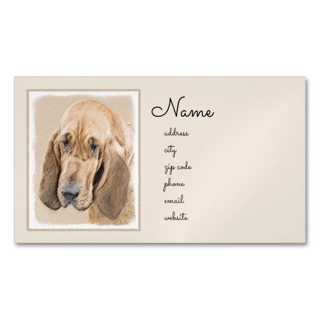 Bloodhound Painting - Cute Original Dog Art Magnetic Business Card (Front)
