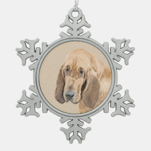 Bloodhound Painting - Cute Original Dog Art Snowflake Pewter Christmas Ornament