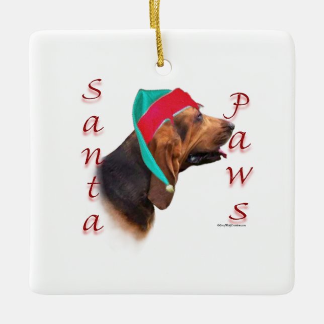 Bloodhound Santa Paws Ceramic Ornament (Front)