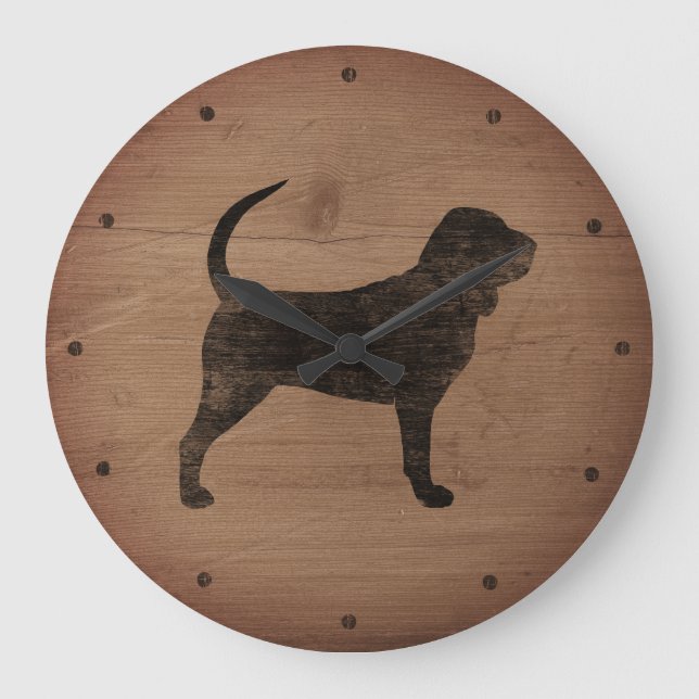 Bloodhound Silhouette Rustic Style Large Clock (Front)