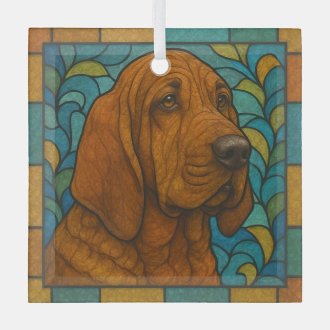 Bloodhound "Stained Glass"  Glass Tree Decoration (Front)