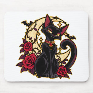Bloodmoon Familiar Black Cat Crescent Moon Mouse Pad