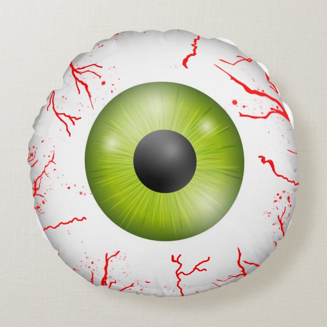 Bloodshot Eyeball Halloween Round Throw Pillow (Front)