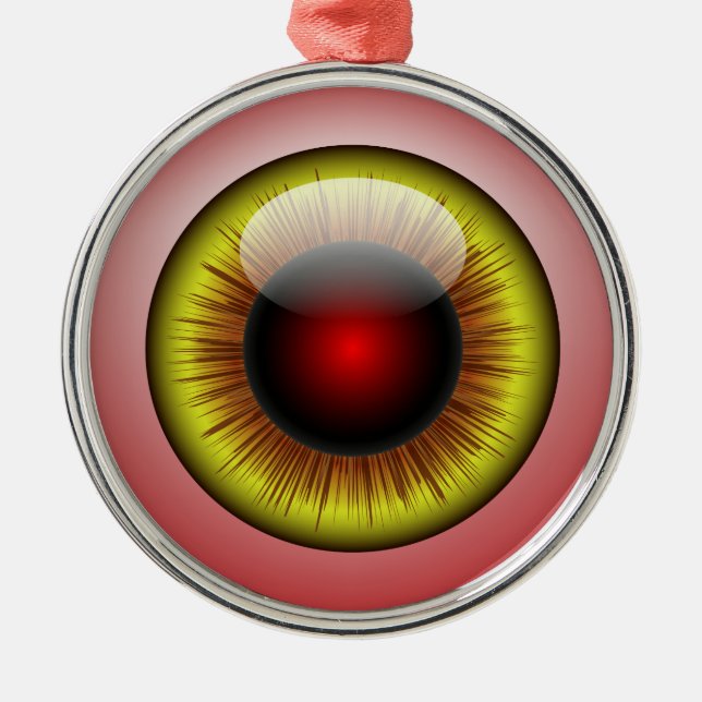 Bloodshot Eyeball Yellow Iris Round Pupil Metal Tree Decoration (Front)