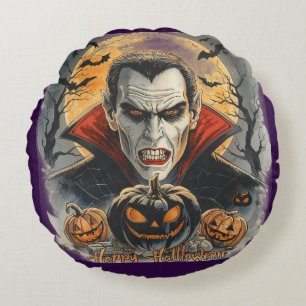 Bloodthirsty Vampire Huntz Under the Fullmoon Round Cushion