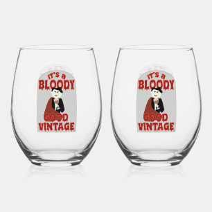 Bloody Good Vintage Fun Halloween Vampire Stemless Wine Glass