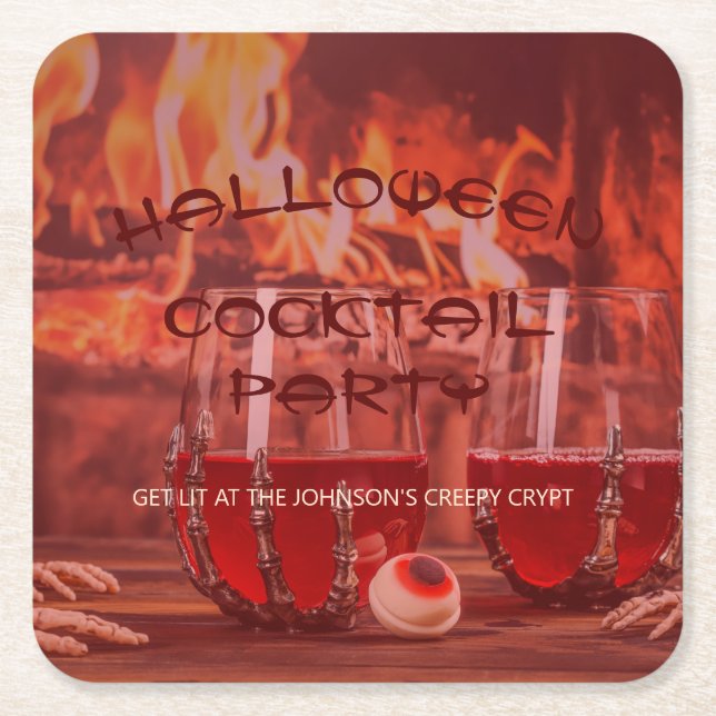 Bloody Halloween Cocktail Party Square Paper Coaster (Front)