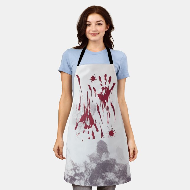 Bloody Handprint Halloween Apron - Purple Fog Desi (Worn)