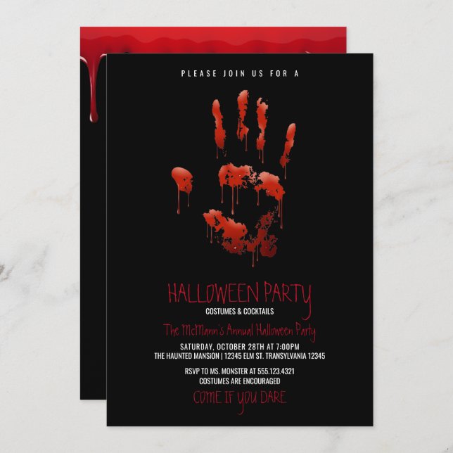 Bloody Handprint Halloween Party Invitation (Front/Back)